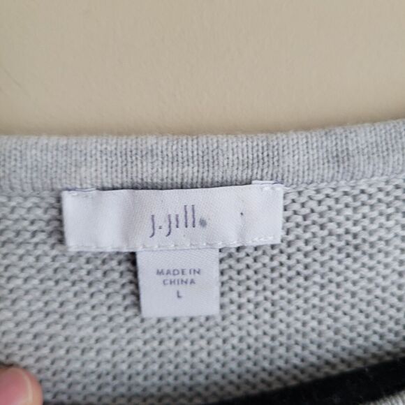 J. Jill Womens Knit Sweater Size Large Gray Light Yellow Stripes Tunic Length - Picture 2 of 10